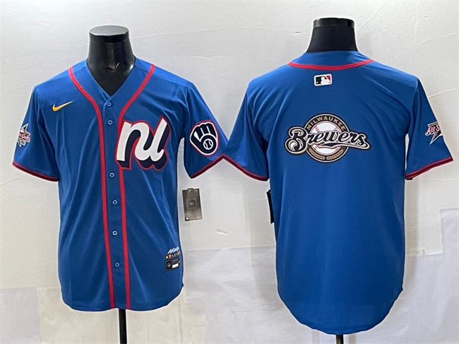 Men's Milwaukee Brewers Team Big Logo Blue 2025 All-Star Edition Limited Stitched Baseball Jersey Men's Milwaukee Brewers Team Big Logo Blue 2025 All-Star Edition Limited Stitched Baseball Jersey